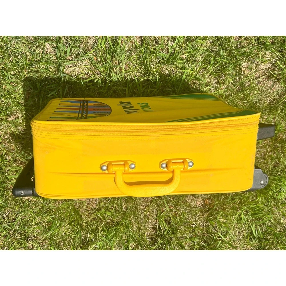 Crayola Crayons Kids Rolling Suitcase Yellow Soft Shell Luggage Travel Bag Vtg